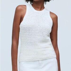 Madewell Crochet-Knit Crewneck Racerback Sweater Tank‎ Bright Ivory S NWT NO992